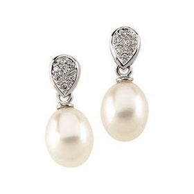 14K White Gold Diamond & Pearl Earringswhite 