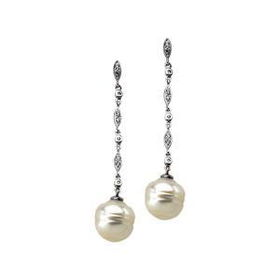 14K White Gold Diamond & Pearl Earringswhite 
