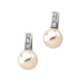 14K White Gold Diamond & Pearl Earringswhite 