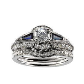 14K White Gold Diamond & Sapphire Semi Mount Bridal Engagement Ringwhite 