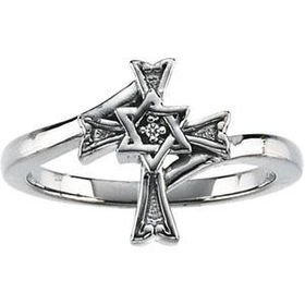 14K White Gold Diamond Judao Christan Cross Ringwhite 