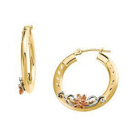 14K Three Tone Gold Flower Hoop Earringstone 