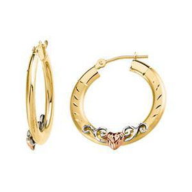 14K Three Tone Gold Heart Hoop Earringstone 