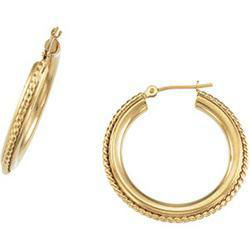 14K Yellow Gold Rope Design Center Round Hoop Earringsyellow 