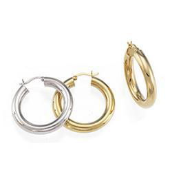 14K White Gold Plain Round Tube Hoop Earringswhite 
