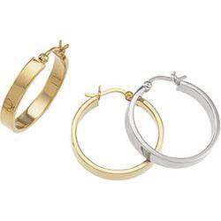 14K White Gold Flat Tube Hoop Earringswhite 