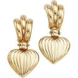 14K Yellow Gold Dangle Heart Earringsyellow 