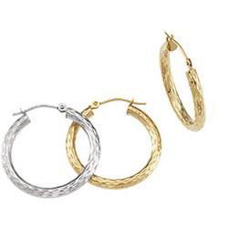 14K White Gold Diamond Cut Hoop Earringswhite 