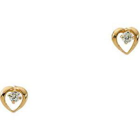 14K Yellow Gold Children's Heart With Cubic Zirconia Earringsyellow 