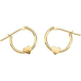 14K Yellow Gold Children's Hoop With Heart Earringsyellow 