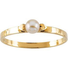 14K Yellow Gold Children's Pearl With Hearts Ring - Size 3yellow 