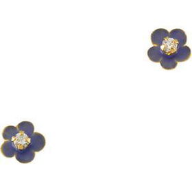 14K Yellow Gold Children's Periwinkle Enamel Flower Earrings With Cubic Zirconiayellow 