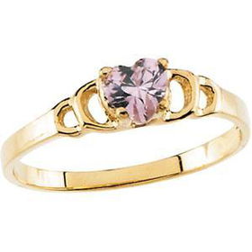 14K Yellow Gold Children's Pink Cubic Zirconia Heart Ring - Size 3yellow 