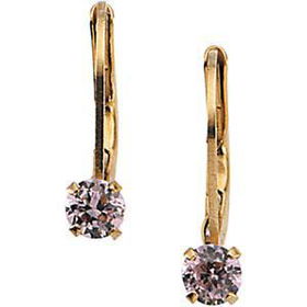 14K Yellow Gold Children's Pink Cubic Zirconia Leverback Earringsyellow 