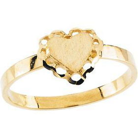 14K Yellow Gold Children's Scalloped Heart Signet Ring - Size 3yellow 