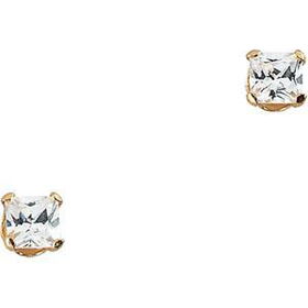 14K Yellow Gold Children's Square Cubic Zirconia Earringsyellow 