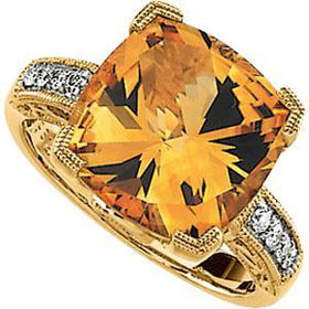 14K Yellow Gold Citrine, Madeira Citrine & Diamond Ringyellow 