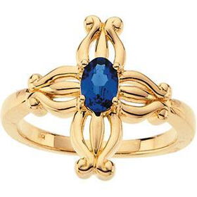 14K Yellow Gold Contemporary Sapphire Cross Ringyellow 