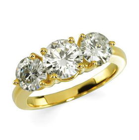 14K Yellow Gold Created Moissanite 3 Stone Anniversary Ringyellow 