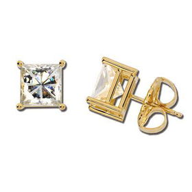 14K Yellow Gold Created Moissanite Light Wire Basket Princess Earrings - 4.00 ctwyellow 