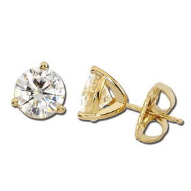 14K Yellow Gold Created Moissanite Three Prong Round Stud Earrings - 0.75 ctwyellow 