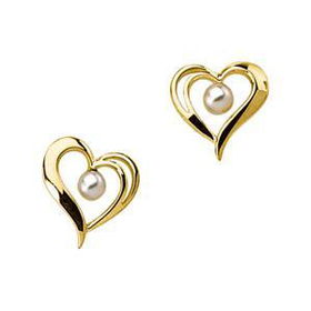 14K Yellow Gold Cultured Pearl Heart Earringsyellow 
