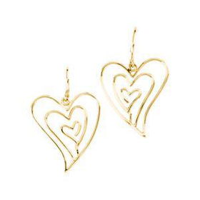 14K Yellow Gold Dangle Heart Earringsyellow 