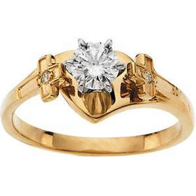14K Yellow Gold Diamond Bridal Cross Engagement Ringyellow 