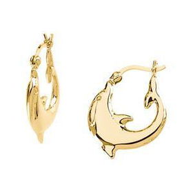 14K Yellow Gold Dolphin Hoop Earringsyellow 