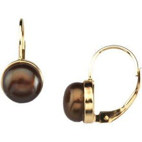 14K Yellow Gold Freshwater Cultured Dyed Chocolate Pearl Lever Back Earringsyellow 
