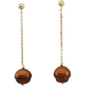 14K Yellow Gold Freshwater Dyed Chocolate Cultured Circle Pearl Earringsyellow 