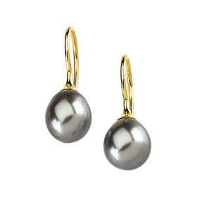 14K Yellow Gold Grey Pearl Earringsyellow 