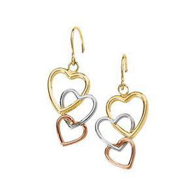 14K Yellow Gold Heart Dangle Earringsyellow 