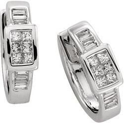 14K White Gold Diamond Hinged Earringswhite 