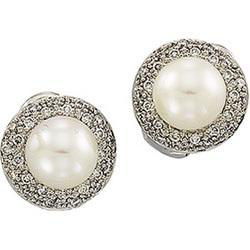 14K White Gold Freshwater Cultured Pearl & Diamond Earringswhite 