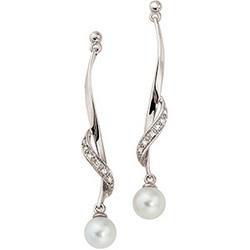 14K White Gold Freshwater Cultured Pearl & Diamond Earringswhite 