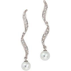 14K White Gold Freshwater Cultured Pearl & Diamond Earringswhite 
