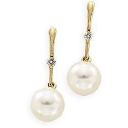 14K Yellow Gold Freshwater Cultured Pearl & Diamond Earringsyellow 