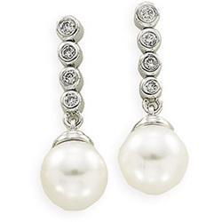 14K White Gold Freshwater Cultured Pearl & Diamond Earringswhite 