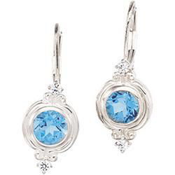 Sterling Silver Swiss Blue Topaz & Cubic Zirconia Earringssterling 