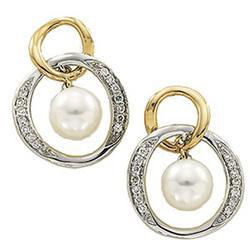 14K Two Tone Gold Akoya Pearl & Diamond Earringstwo 