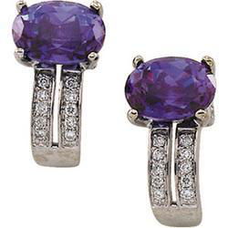 14K White Gold Chatham Created Alexandrite & Diamond Earringswhite 