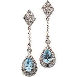 14K White Gold Aquamarine & Diamond Earringswhite 