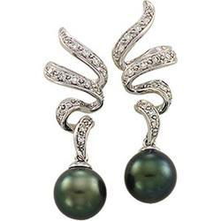 14K White Gold Black Cultured Pearl & Diamond Earringswhite 