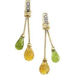 14K Yellow Gold Peridot, Citrine & Diamond Earringsyellow 