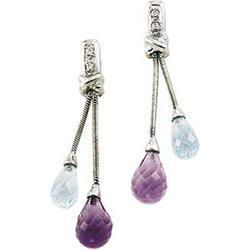 14K White Gold Swiss Blue Topaz, Amethyst & Diamond Earringswhite 