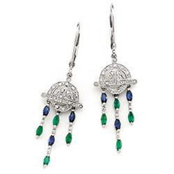 14K White Gold Blue Sapphire, Emerald & Diamond Earringswhite 