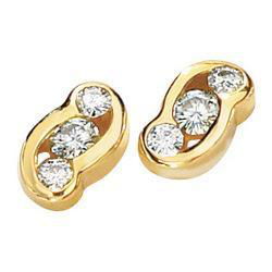 14K Yellow Gold Created Moissanite 3 Stone Earringsyellow 