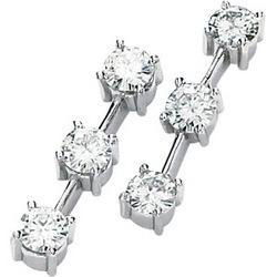 14K White Gold Created Moissanite 3 Stone Earringswhite 