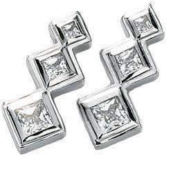 14K White Gold Created Moissanite 3 Stone Earringswhite 